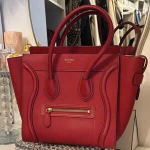 Celine Red Leather Micro Luggage Tote